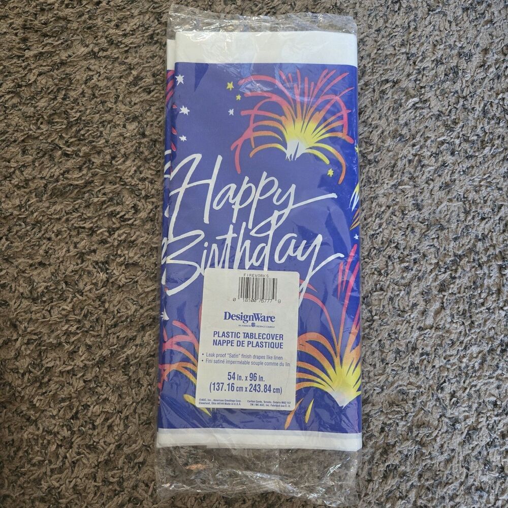 Vintage 90’s Fireworks Happy Birthday Table Cover 54x96 Design Ware American